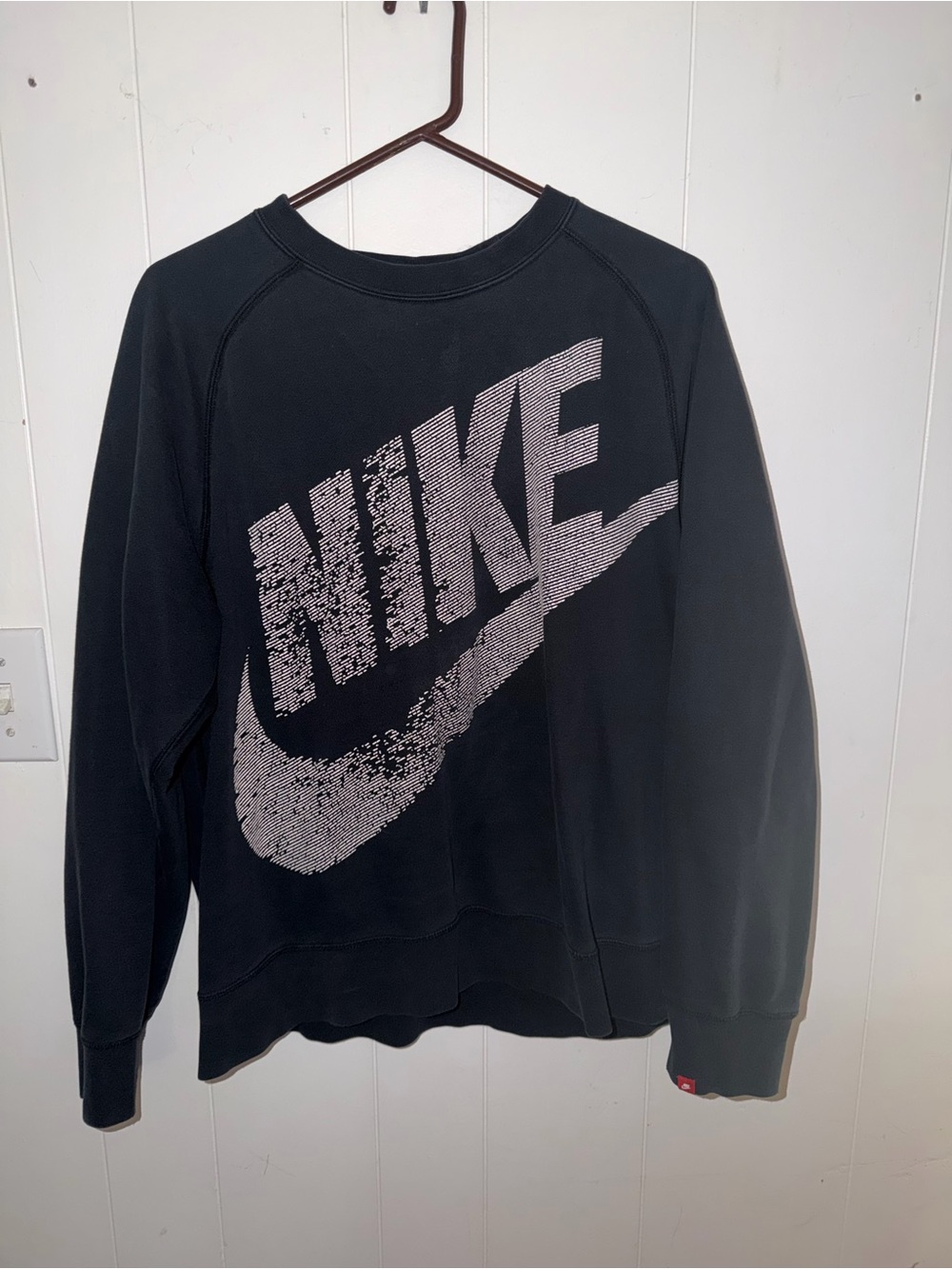 Nike Black Crewneck Sweatshirt with Distressed White Logo